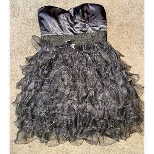 mymichelle Black Satin Strapless Ruffle Fit & Flare Sweetheart Dress L